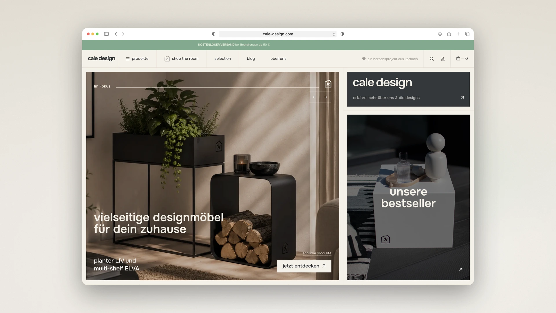 cale design - Desktop Navigation with Product Mega Menu and Selection Menu