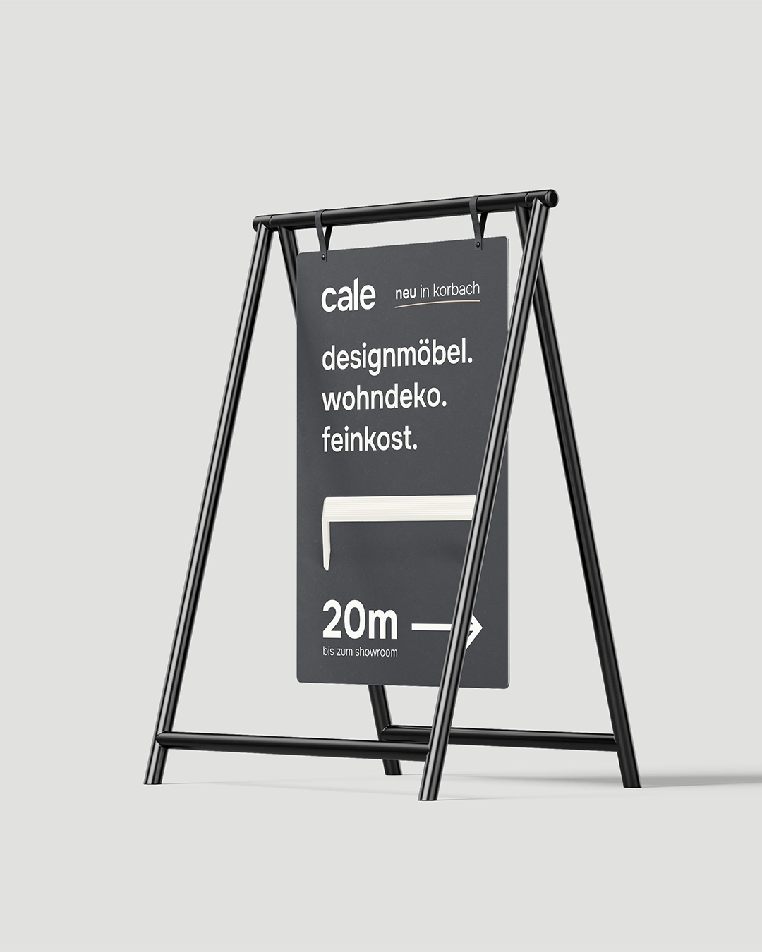 cale design - A-Frame Sidewalk Sign Directing to the Showroom
