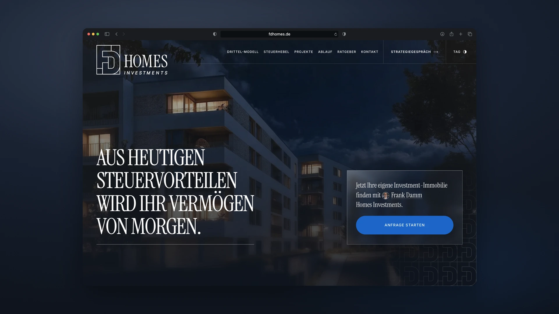 FD Homes Investments - Desktop Hero in Night Mode