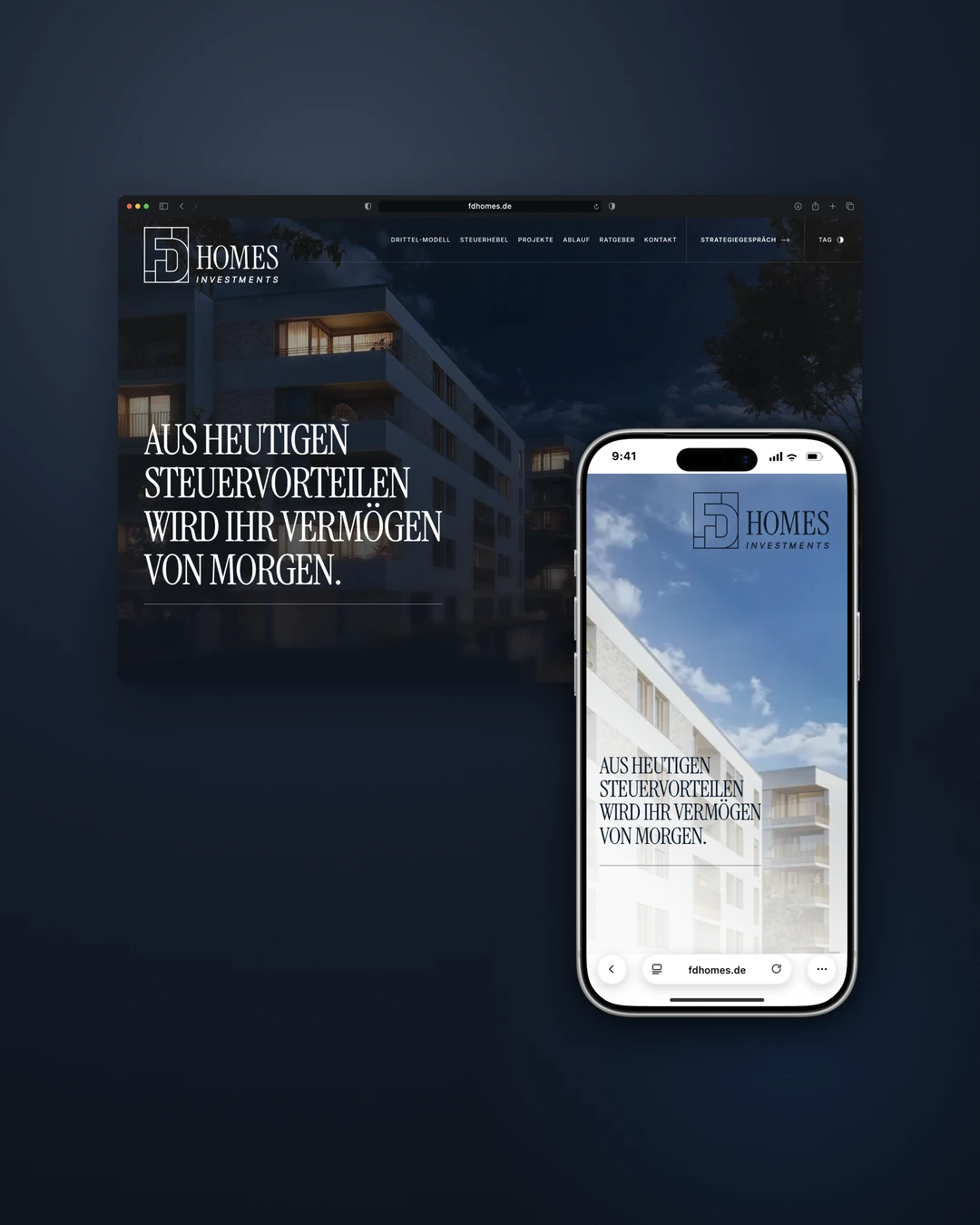 FD Homes Investments - Desktop at Night, Phone by Day