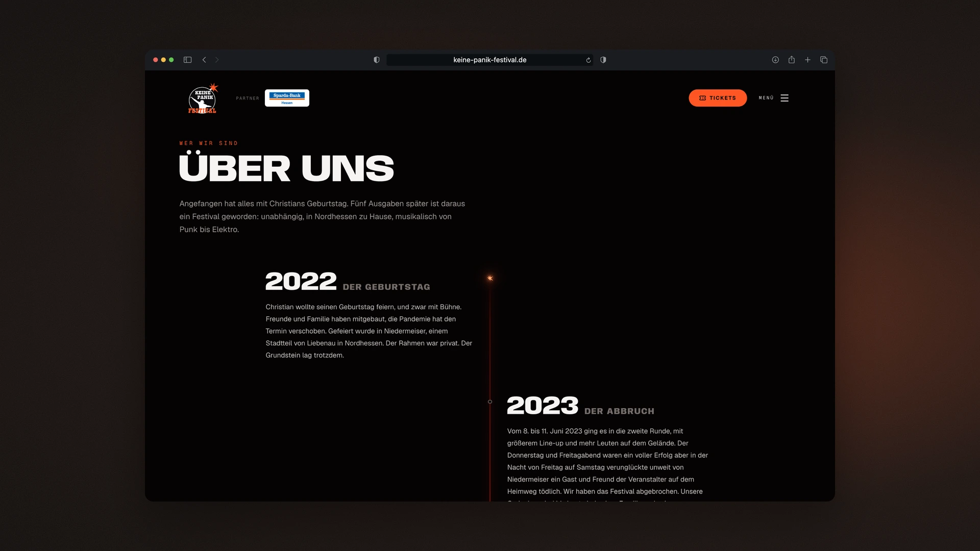 Keine Panik Festival - Desktop About Page as a Fuse Timeline
