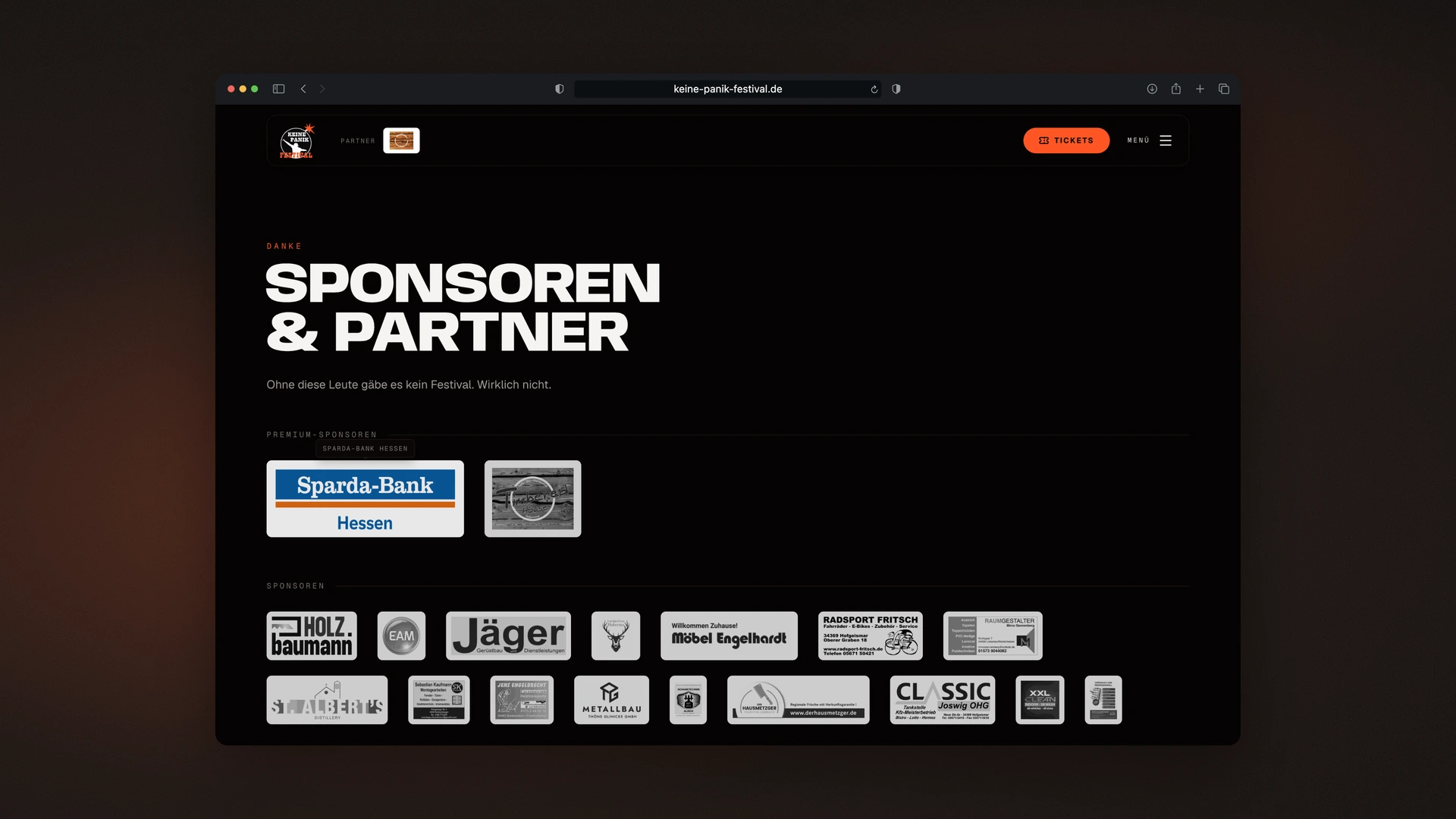 Keine Panik Festival - Desktop Sponsor Wall with Tiers, the Premium Sponsor in Colour on Hover