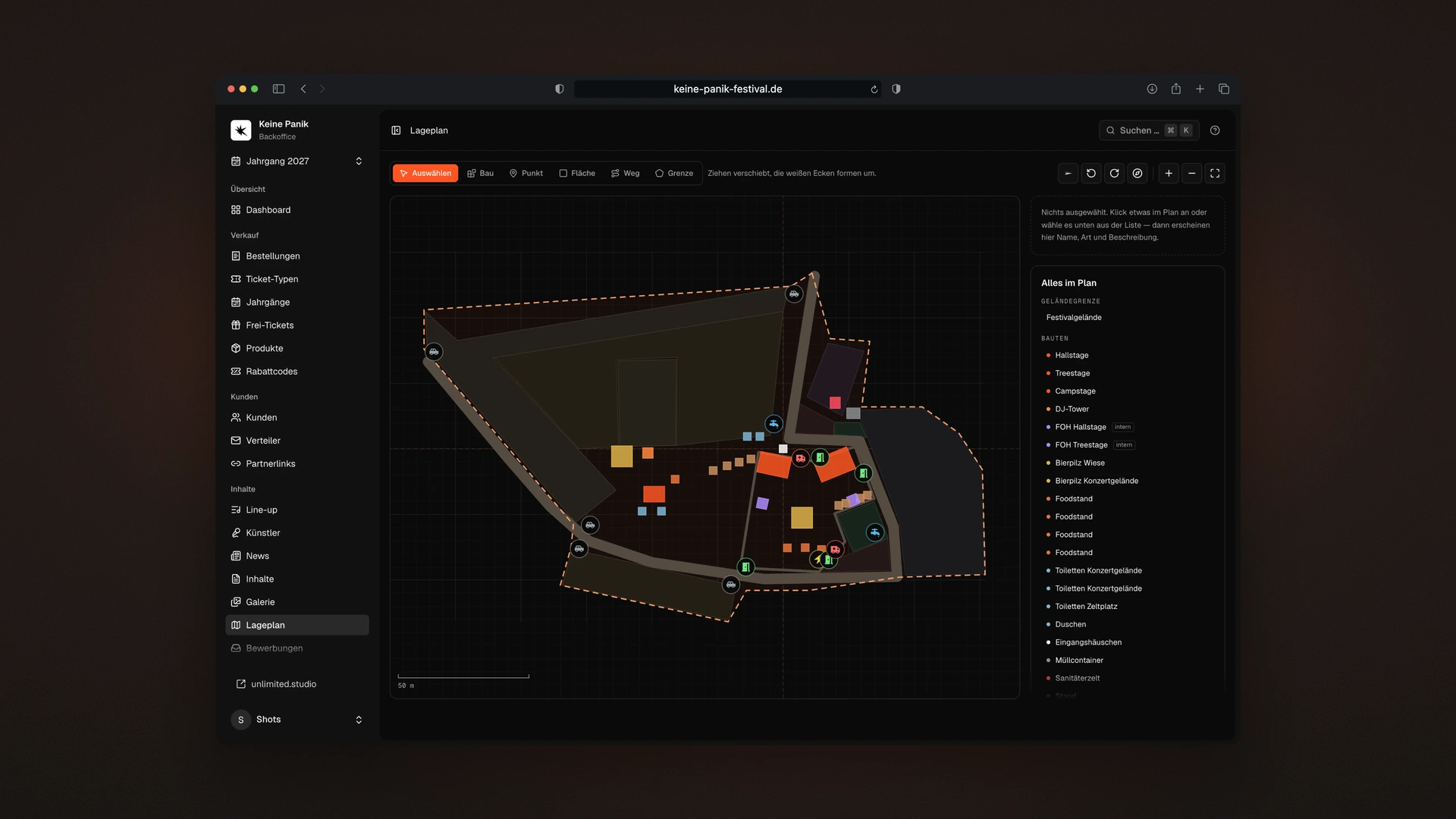 Keine Panik Festival - Backoffice Site Plan Editor on the Map