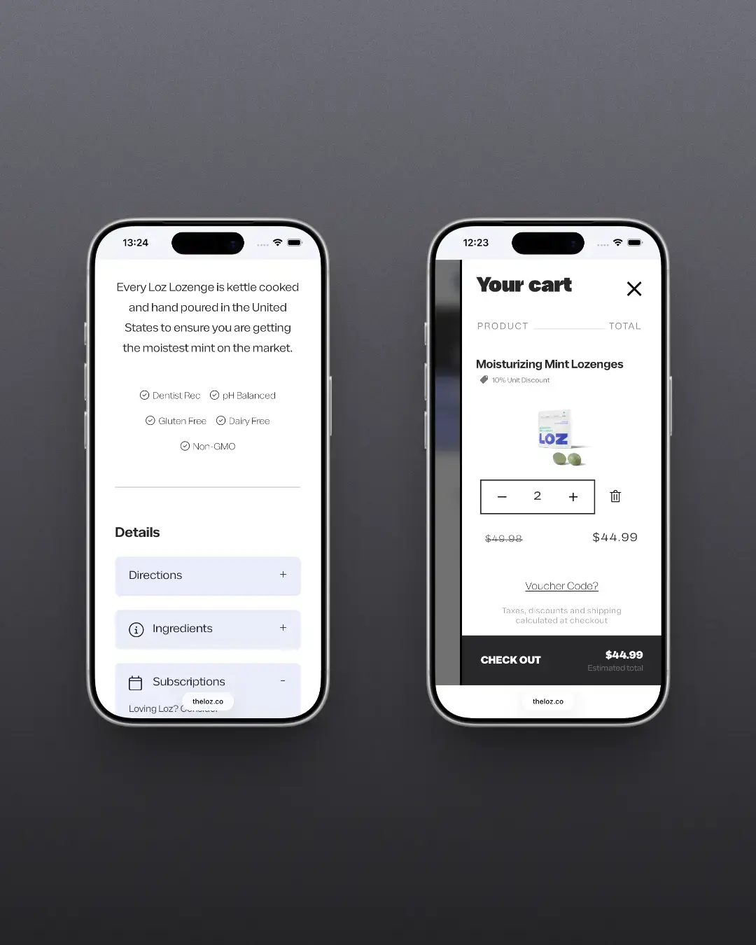 Loz - Mobile Cart Drawer and Product Details Area