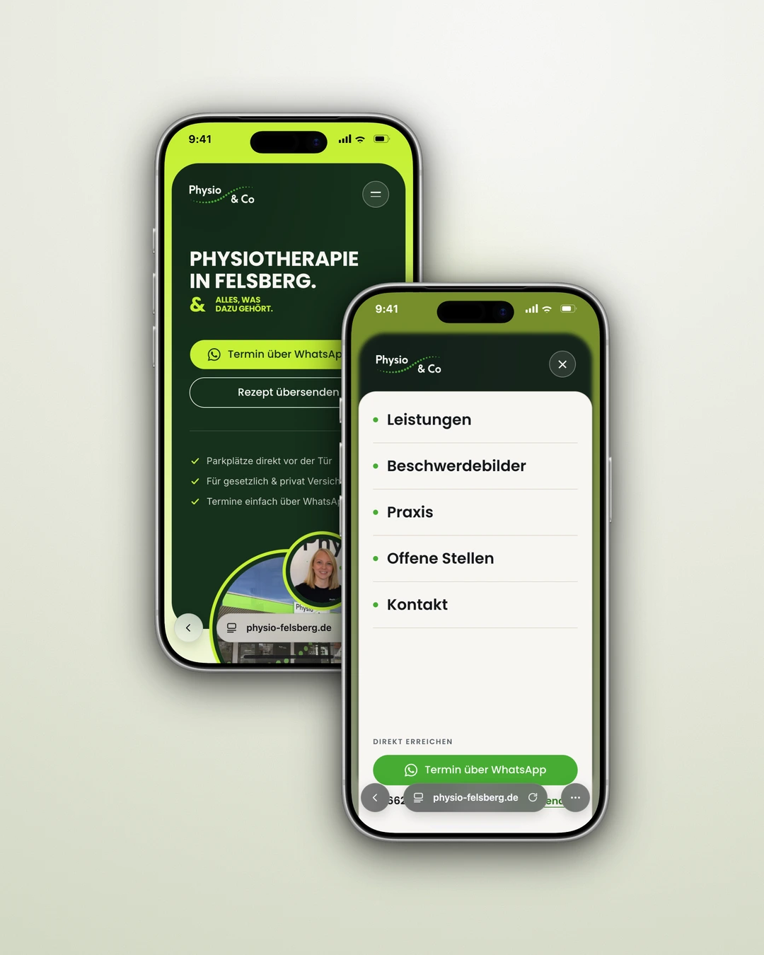 Physio & Co Felsberg - Mobile Hero and Menu Drawer