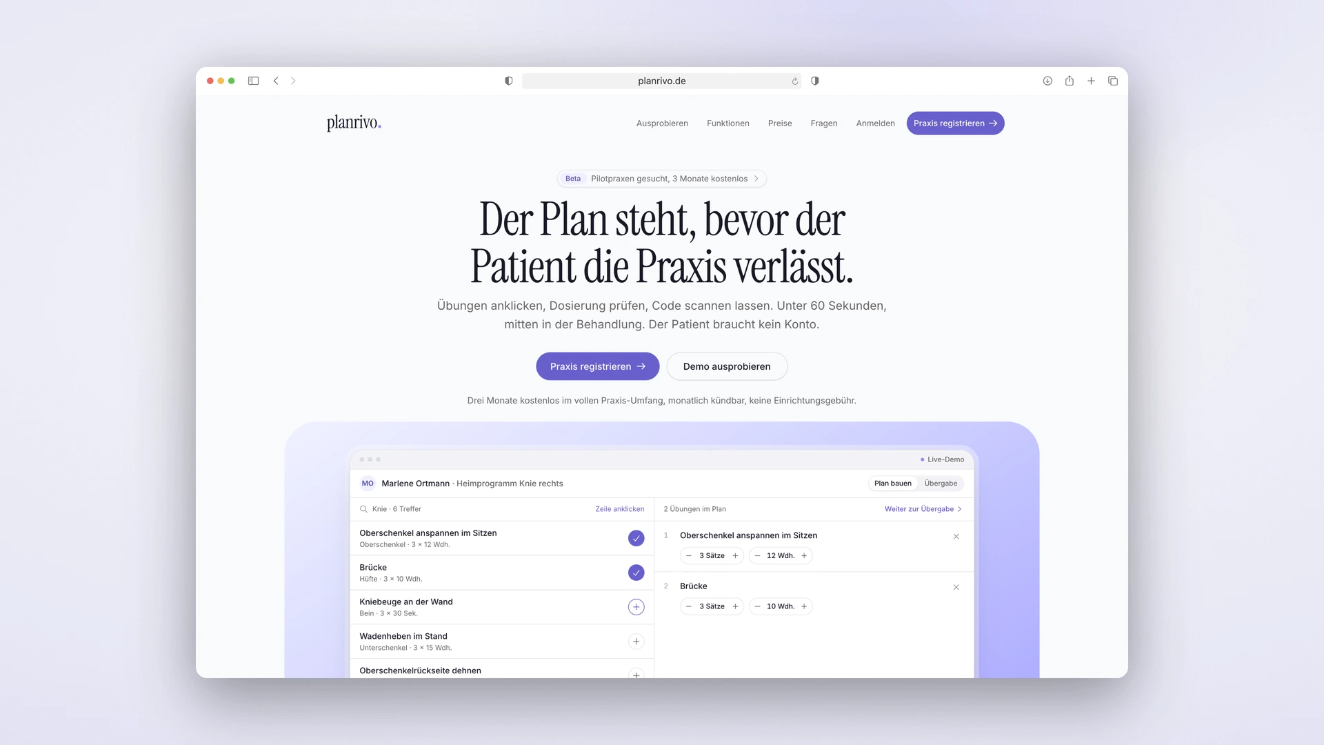 planrivo - Desktop Landing Page Hero with the Interactive Plan Builder Demo