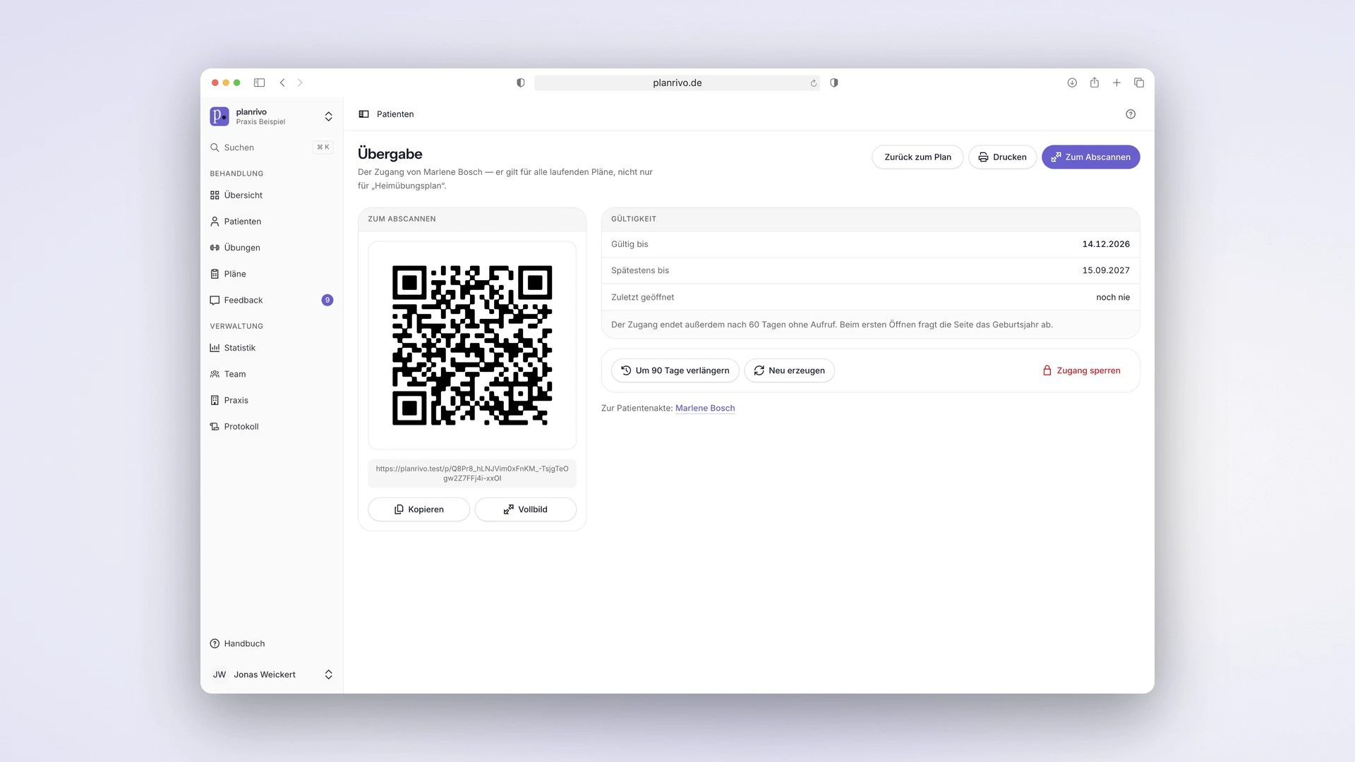 planrivo - Desktop Handover: Opening the QR Code in Fullscreen for Scanning