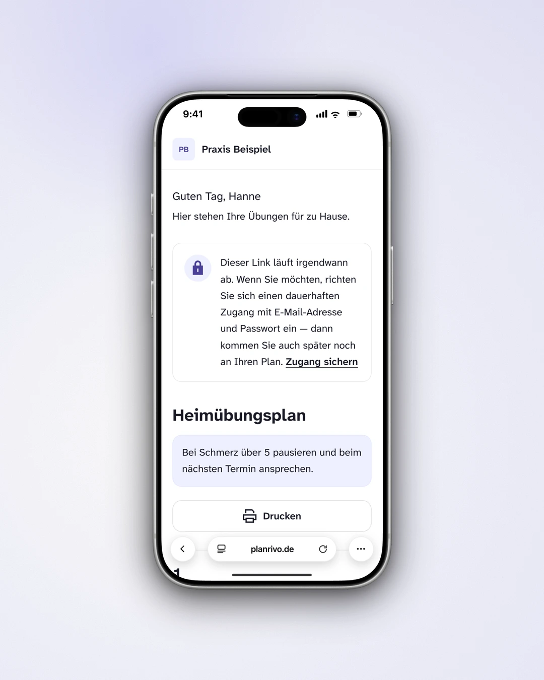 planrivo - Mobile Patient Portal Scrolling through the Exercises