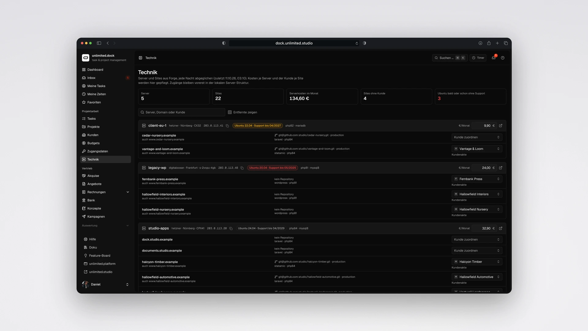 unlimited.dock - Servers and Sites from Laravel Forge with Costs and Ubuntu Support