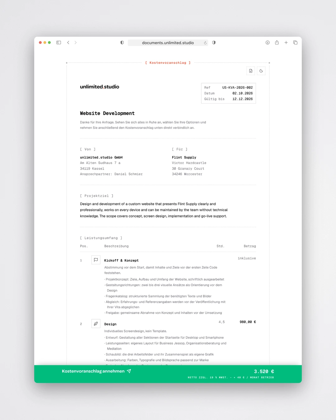 unlimited.dock - Public Quote Page for Clients
