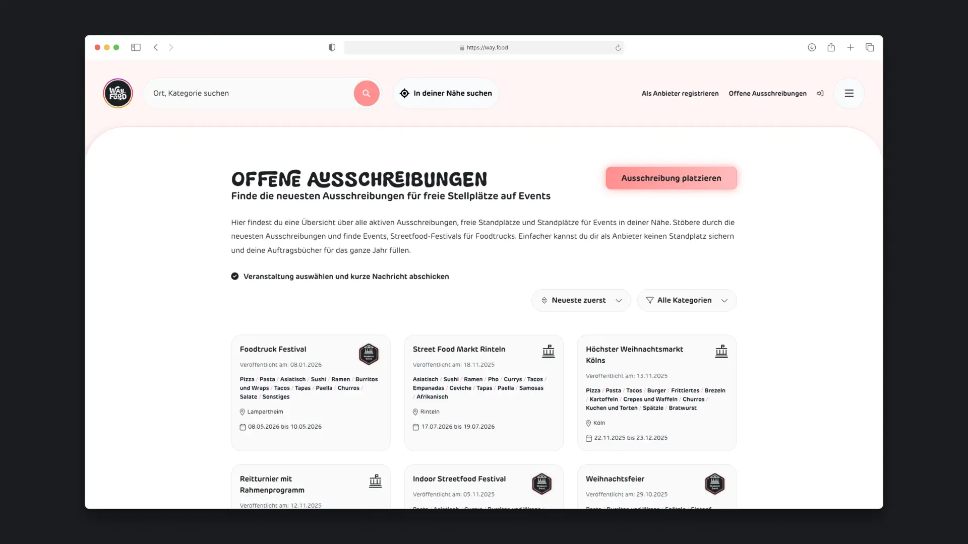 way.food - Desktop Open Bookings Page