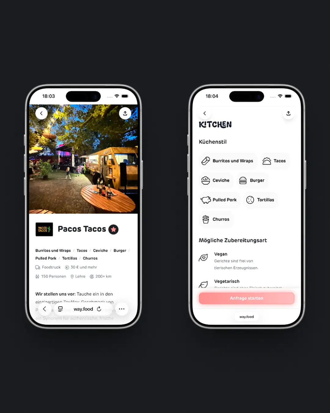 way.food - Mobile Provider Profile Page