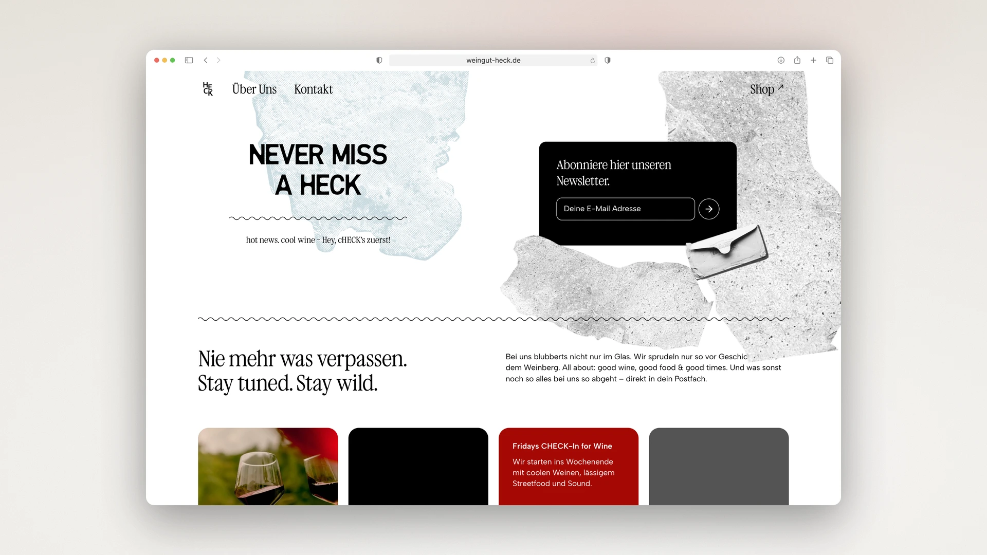 Weingut Heck - Desktop News Page with the Newsletter Signup