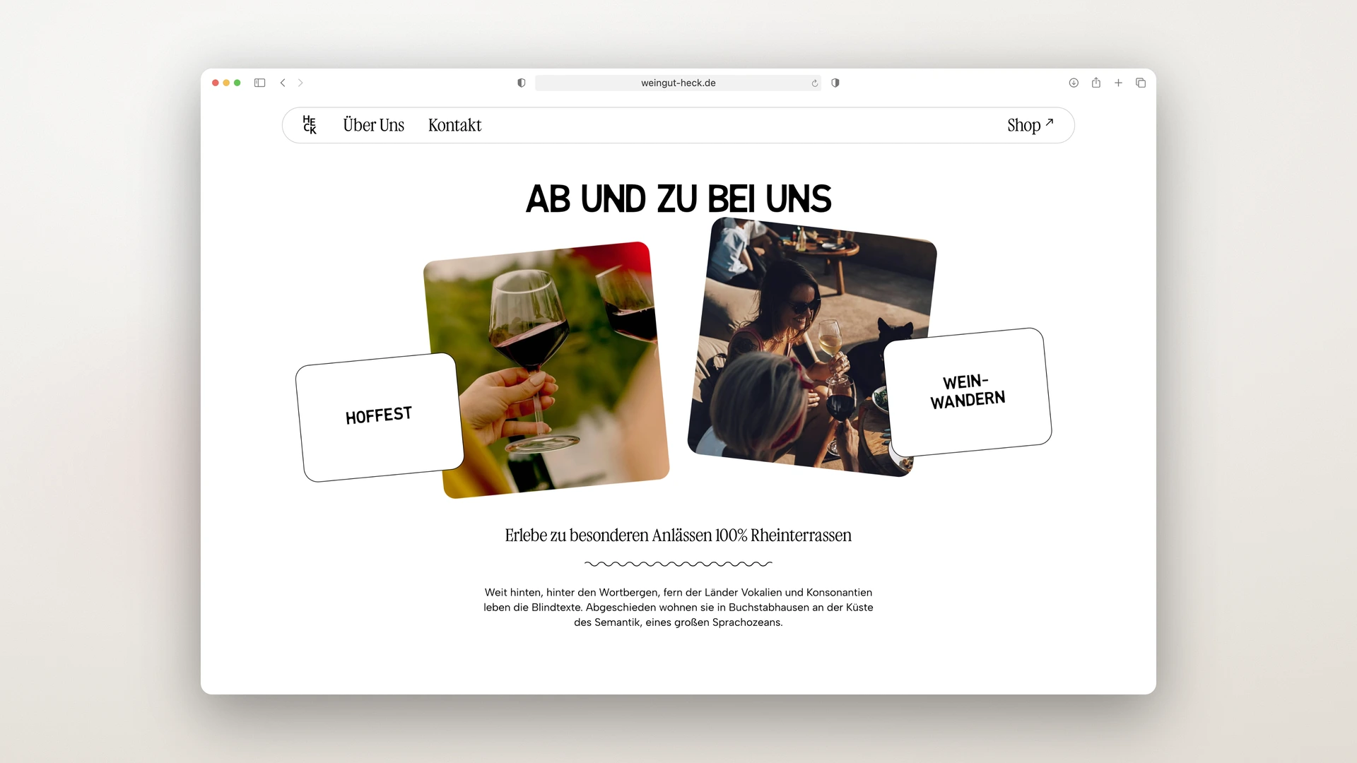 Weingut Heck - Desktop Events Section with Polaroid Cards