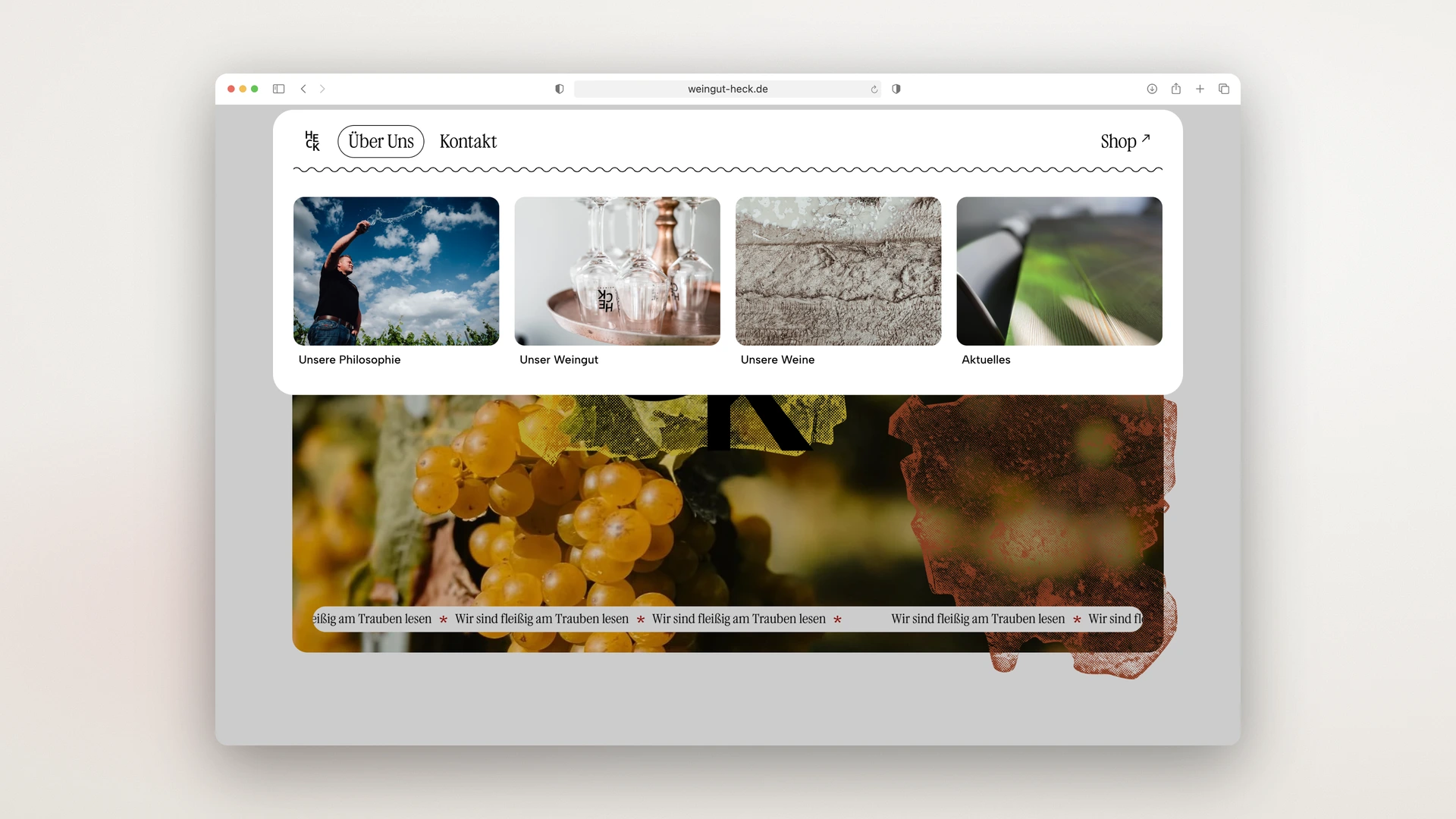 Weingut Heck - Desktop Menu with Photo Cards for the Subpages