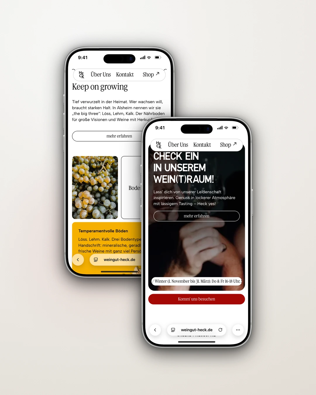 Weingut Heck - Mobile Card Grid and Wine Lounge Section